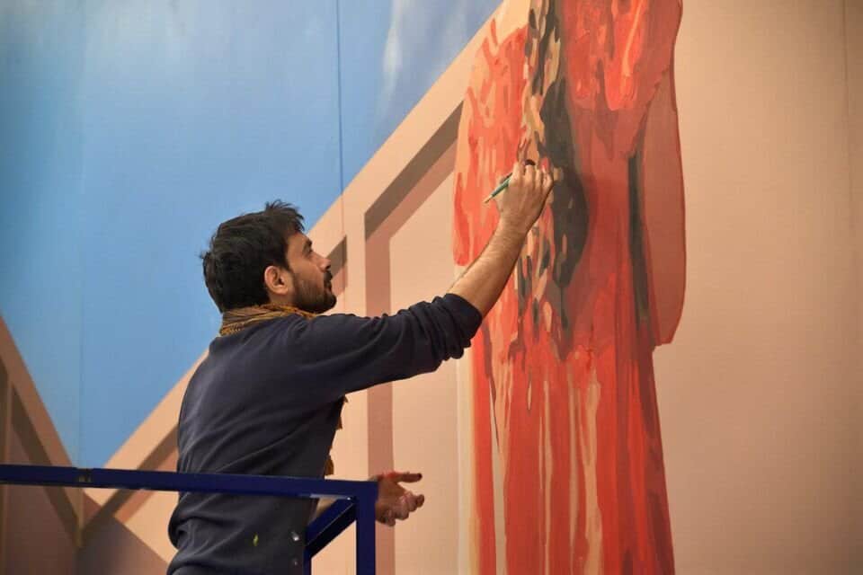a man painting