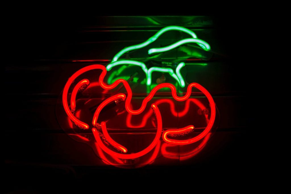 light sign of red cherries