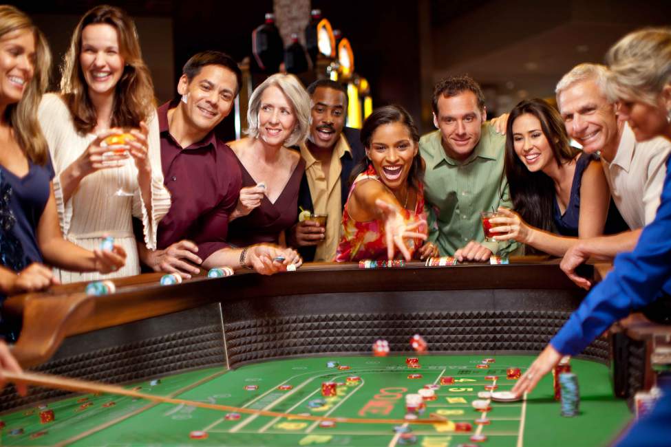 a group of people gambling